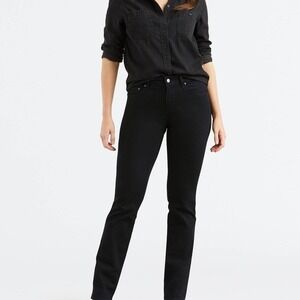 Levis 505 Straight Black Denim Mid Rise Skinny Jeans 30 Indie Sleaze Minimalist‎